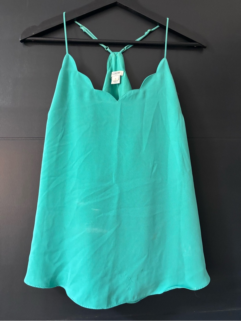 J. Crew Green Scallop-Edge Spaghetti Strap Tank